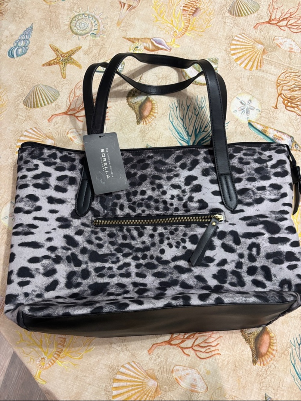 Sorel Black and Gray Leopard-Print Work Tote